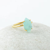 Aqua Chalcedony Ring, Aqua Chalcedony 8x15mm Hexagon Gemstone Prong Set Ring, Gold Plated Ring, Chalcedony Ring, Silver Ring, Gift For Mom